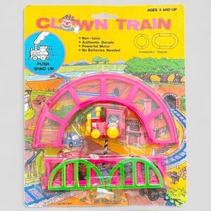Vintage Clown Train Toy 1970's Kids Goods Push Wind Up w/ Original Packaging